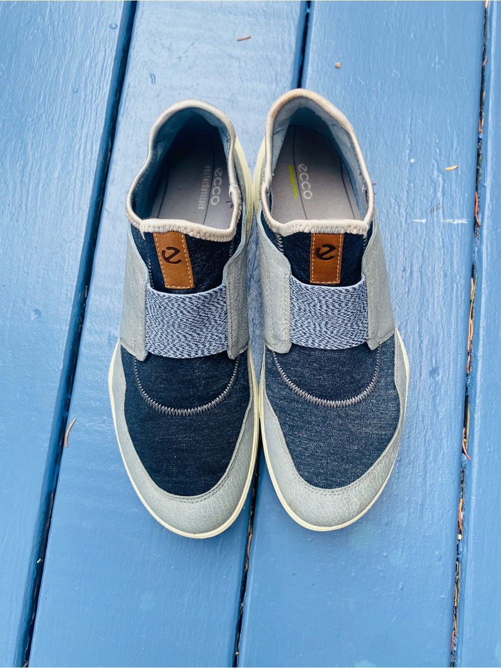 Ecco Women’s Slip-On Sneakers in Navy and Light Blue with Brown Accent
